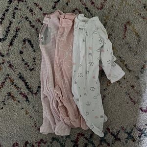 Newborn girl sleepers, pink and white
